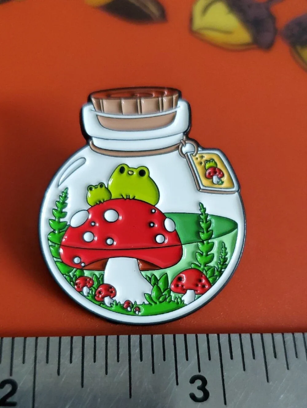 Cute Frog & Mushroom Enamel Pin - Glass Bottle Design
